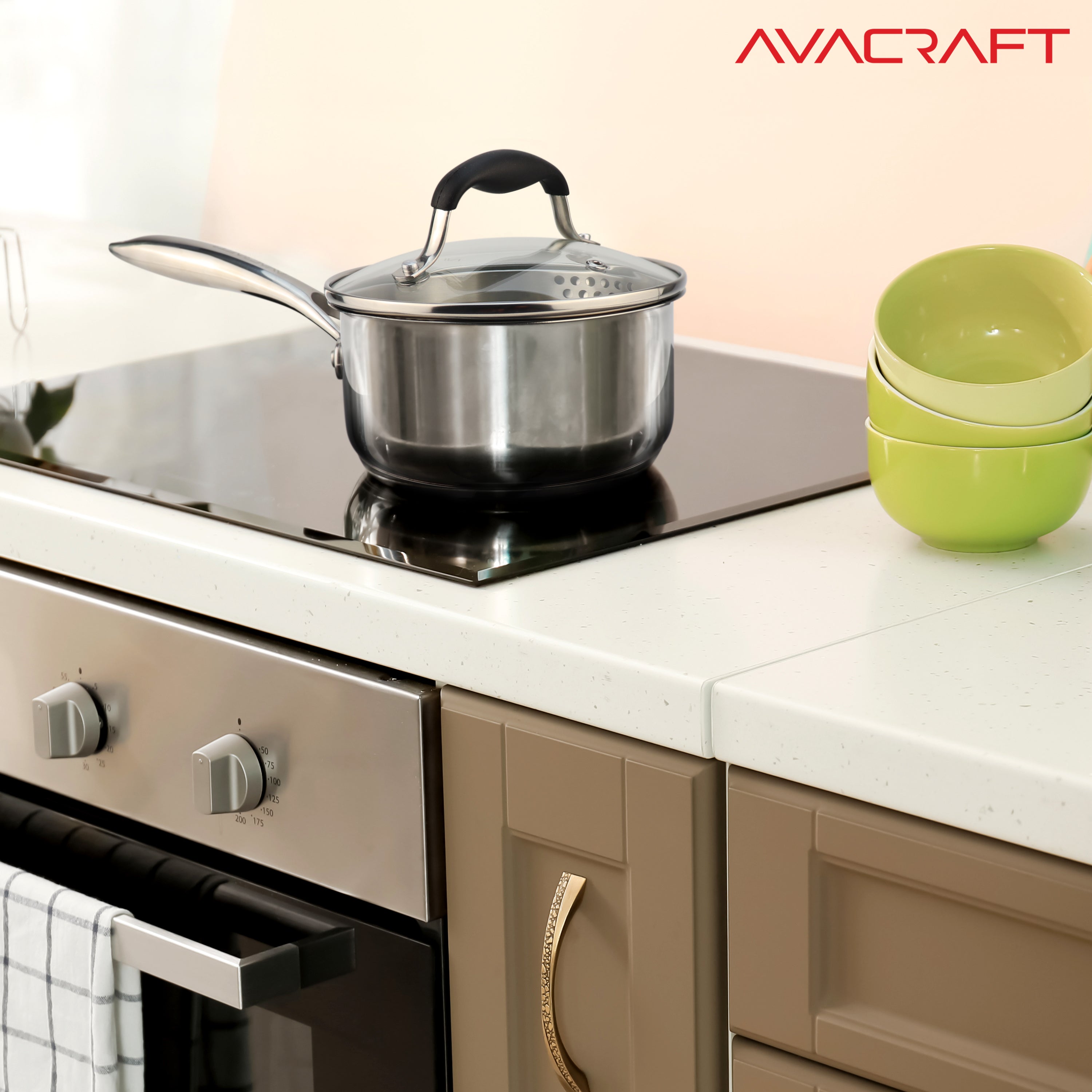 AVACRAFT Stainless Steel Saucepan with Glass Lid Strainer Lid Two Side 3.5  Quart